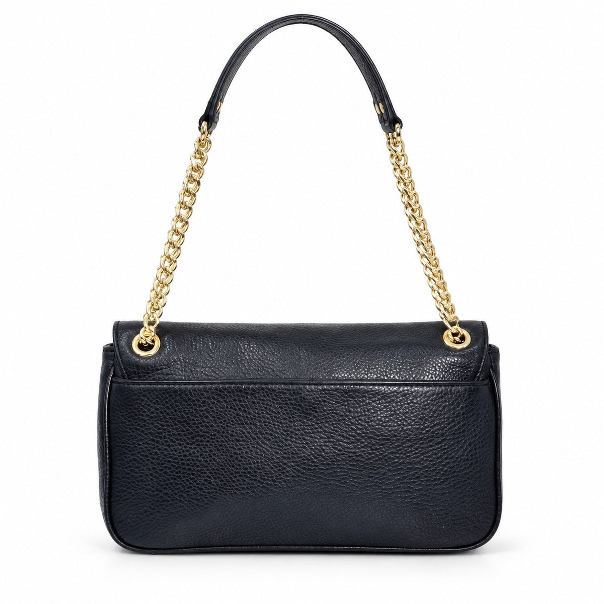 Michael Kors Fulton Small Black Leather Flap Shoulder Bag Gold Tone Chain Strap