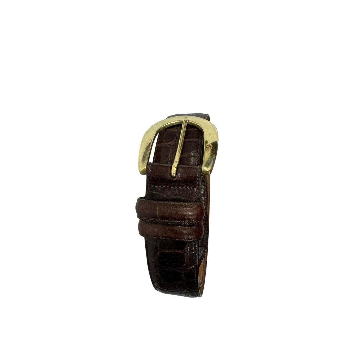 Brighton Brown Leather Croc Embossed Belt Solid Brass Buckle 41409 M Vintage