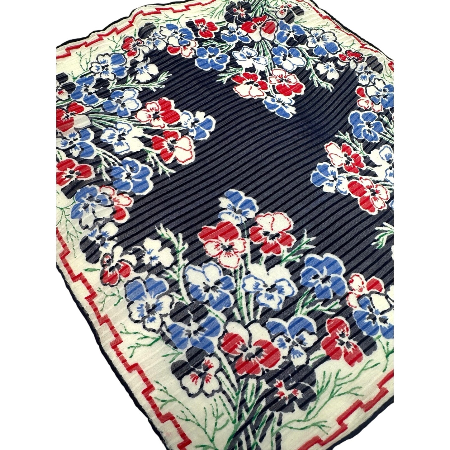 Vintage Silk Georgette Floral Hand Rolled Handkerchief | WWII Era Hankie