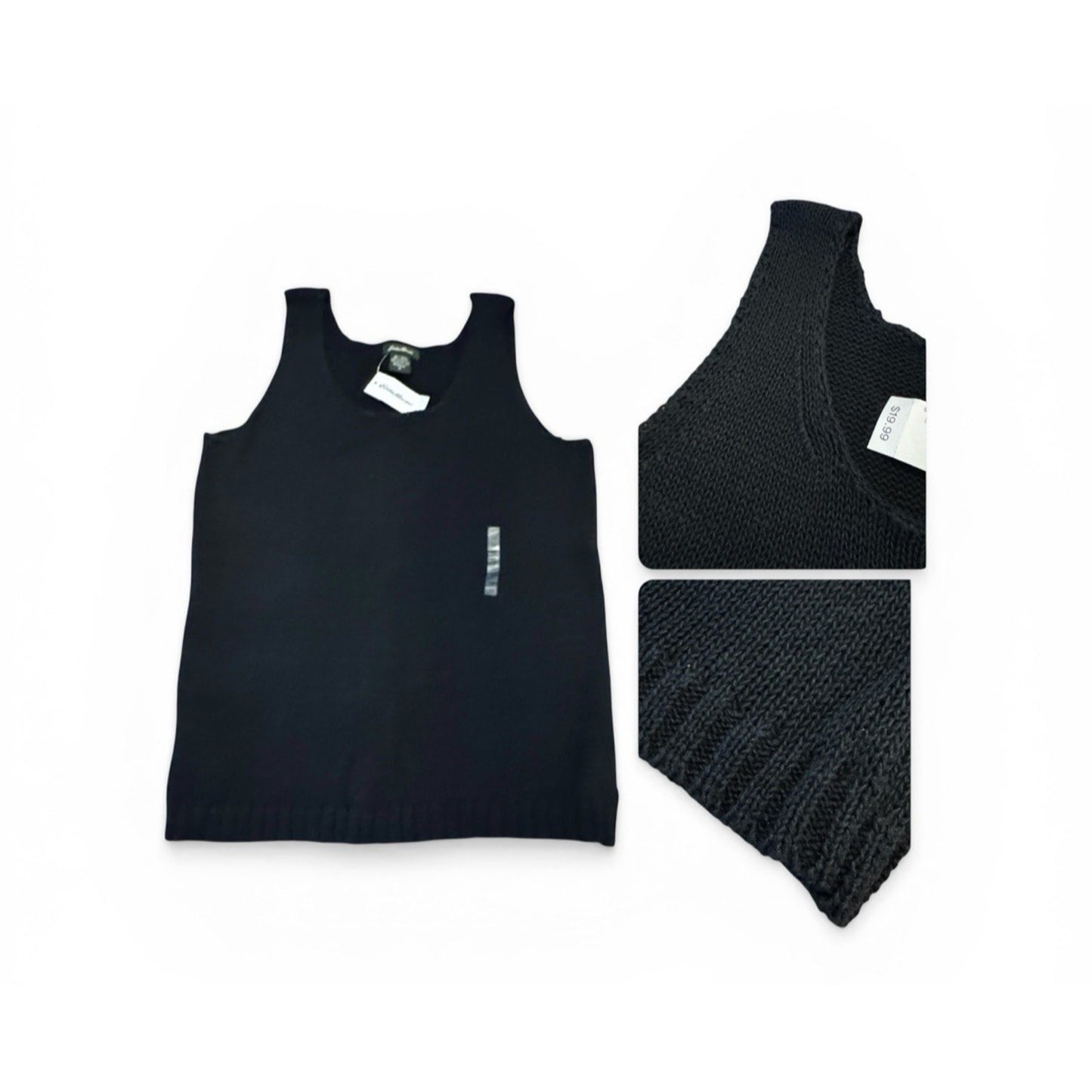 Vintage 90s Eddie Bauer Knit Tank Top Black M Hong Kong New with Tags