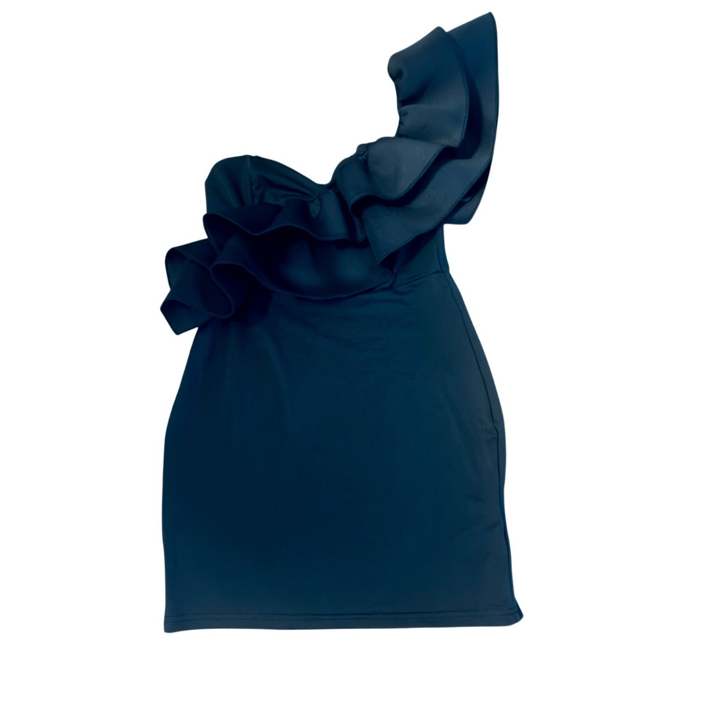 One Shoulder Ruffle Sleeve Black Bodycon Mini Dress NWT Small