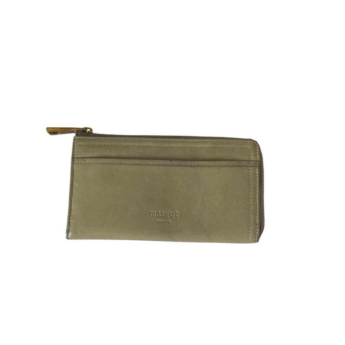 Margot New York Zip Around Leather Wallet Wristlet Olive Green
