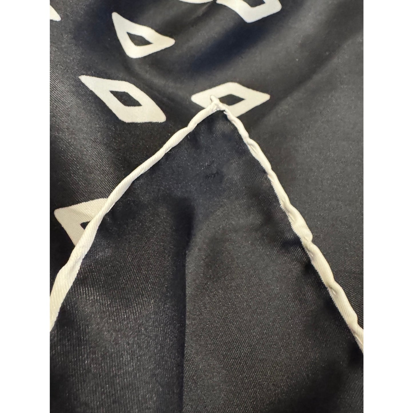Vintage Silk Square Hand-Rolled Hem | Black & White Geometric Diamond Print