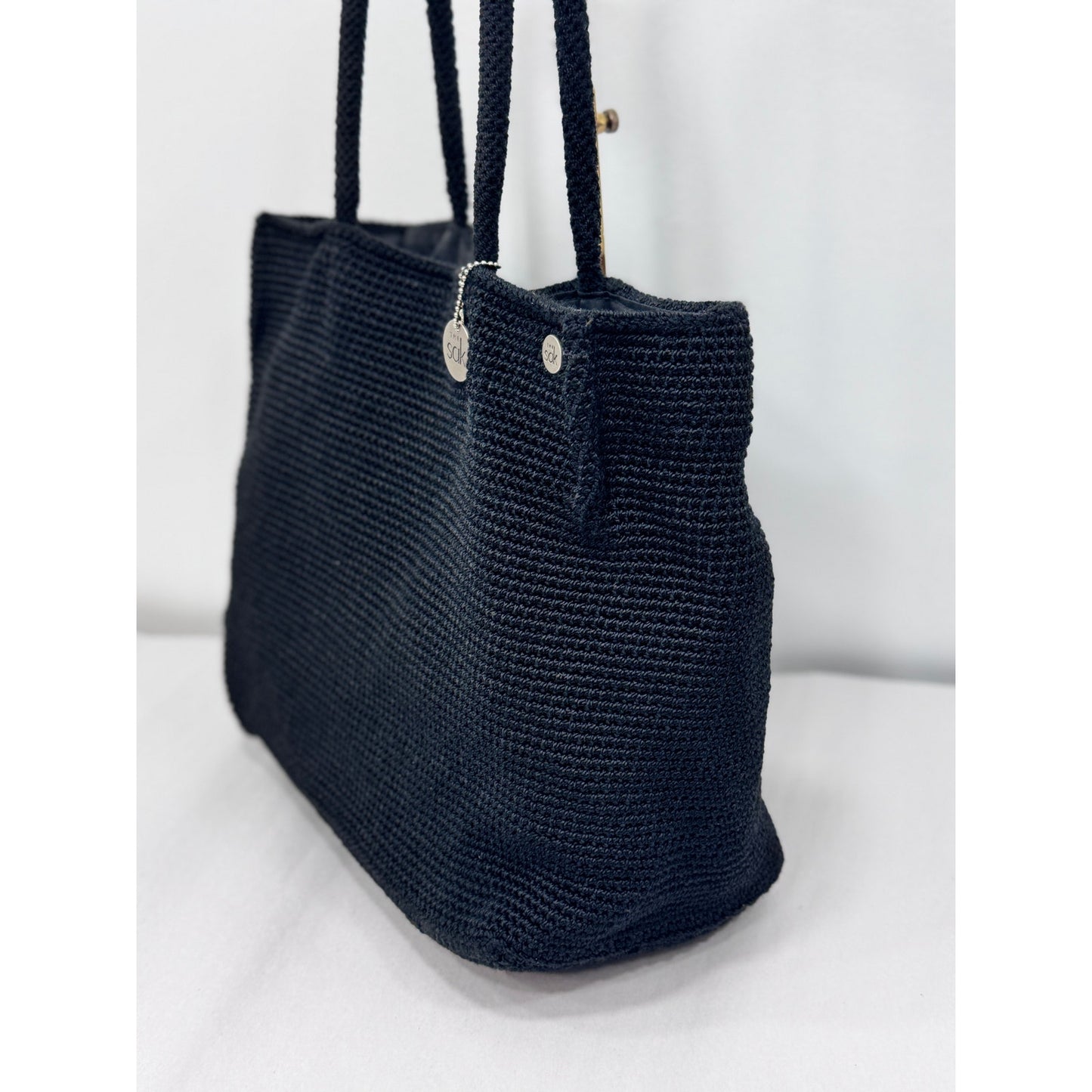 The Sak Black Crochet Shoulder Tote Bag