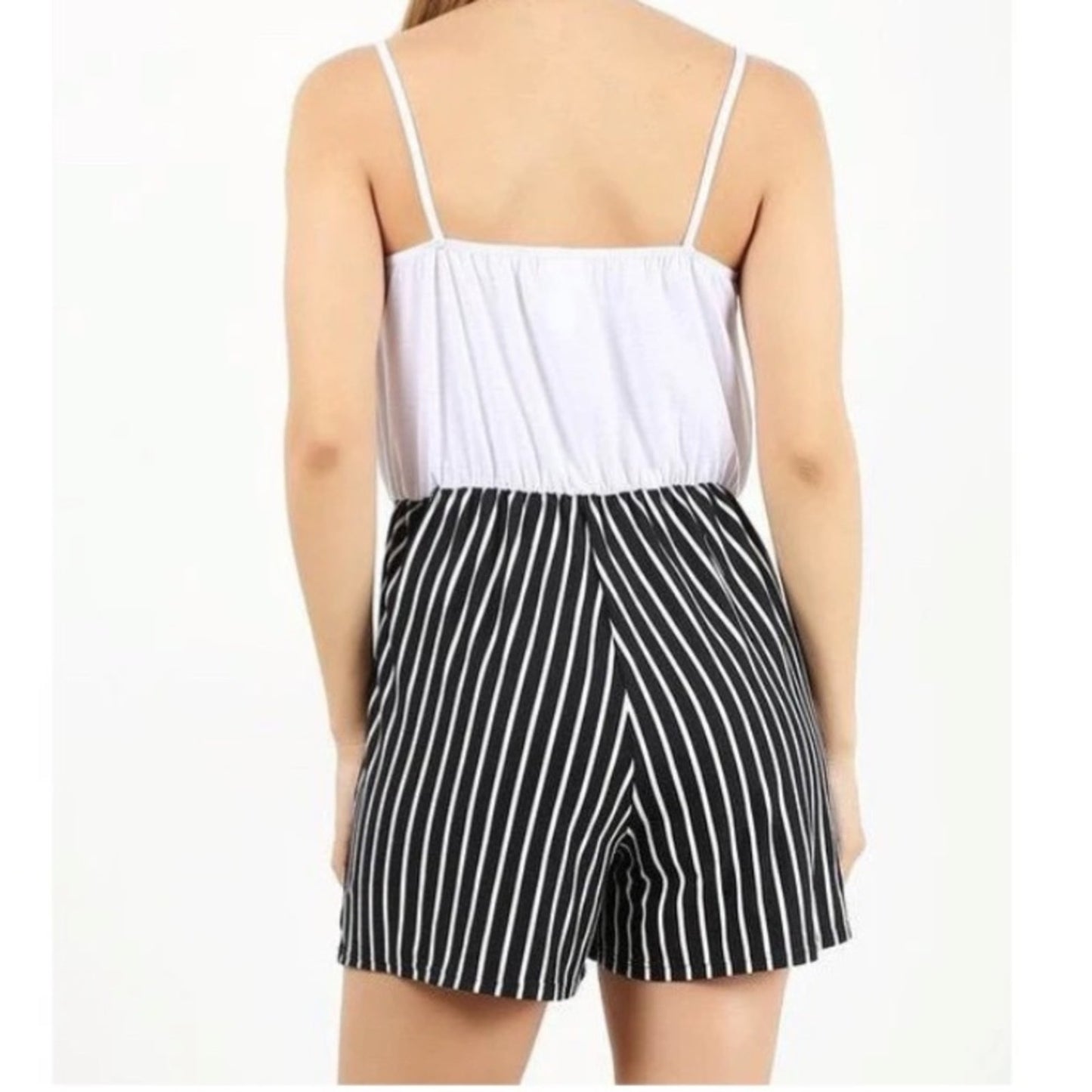 Spaghetti Strap Romper | Made in USA | Black and White | Large | NWT