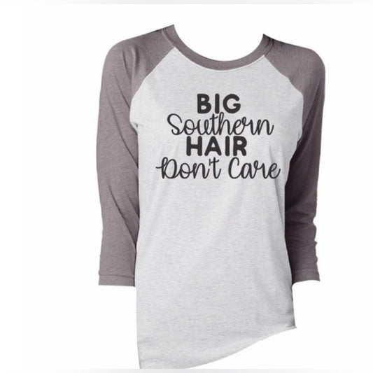 3/4 Sleeve, Round Neck T-Shirt | Big Southern Hair Don't Care | Medium | NWT