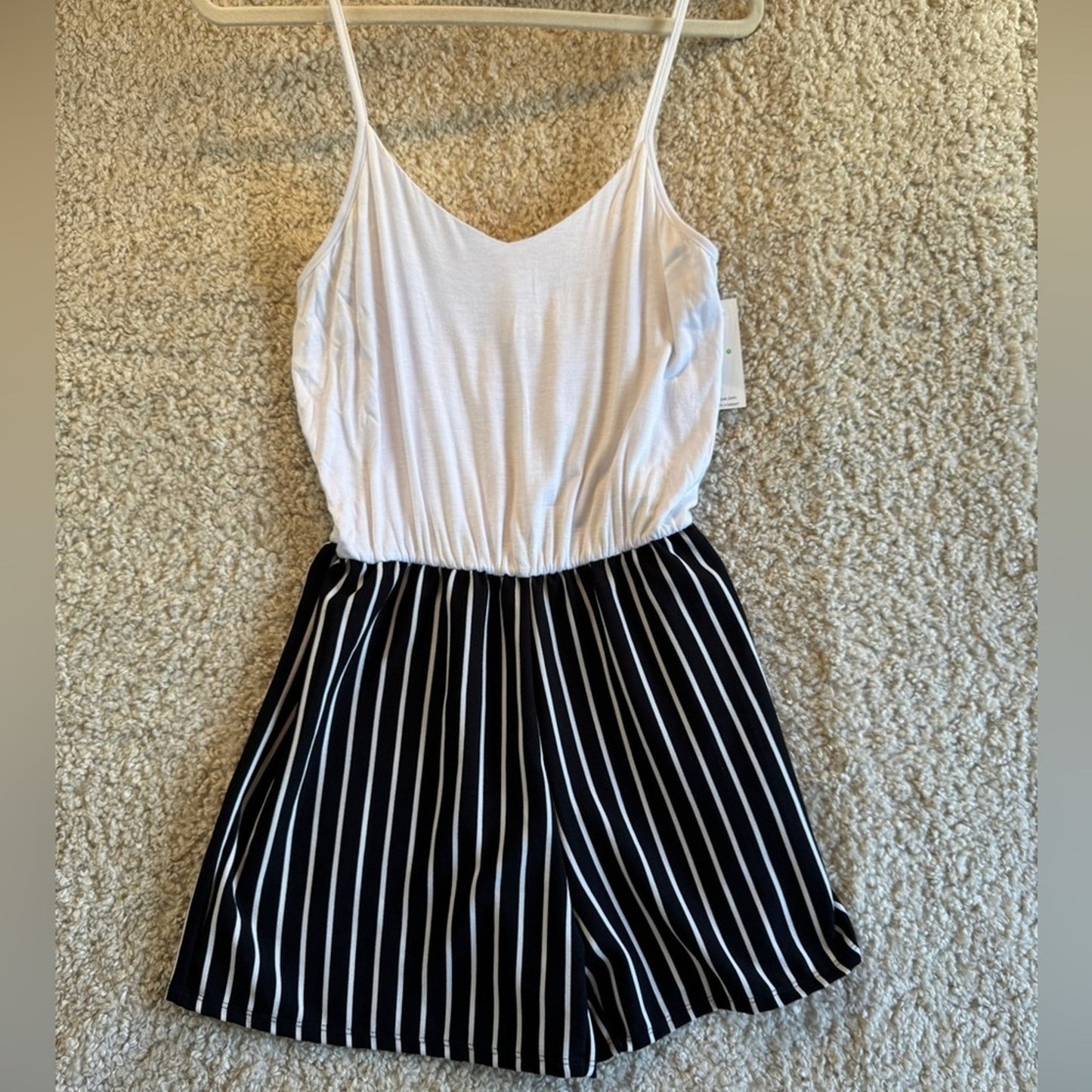 Spaghetti Strap Romper | Made in USA | Black and White | Large | NWT