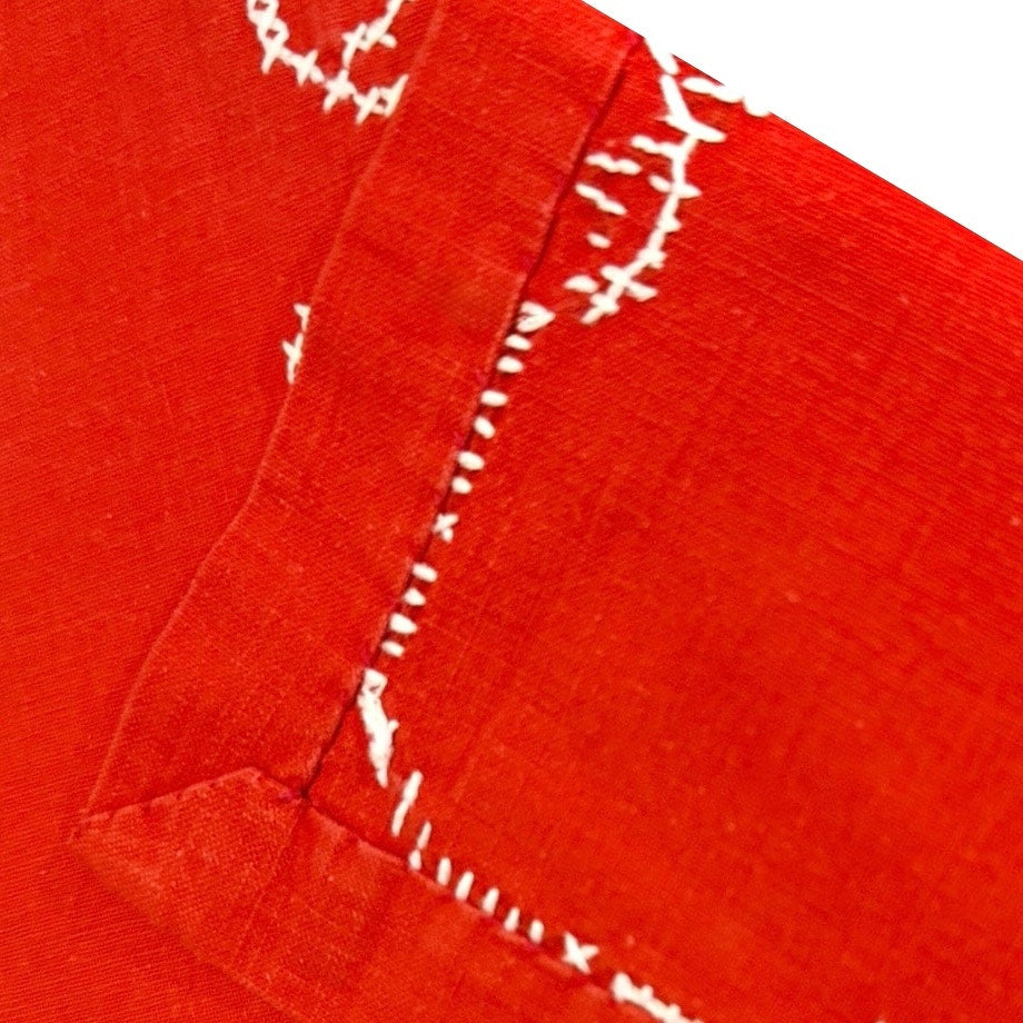 Vintage Red Christmas Tablecloth Scandinavian Folk Embroidery 37x35