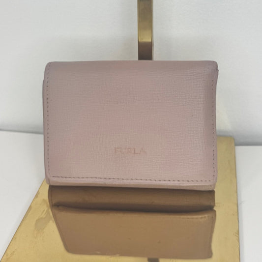 Furla Pink Leather Compact Wallet – Snap Closure, Coin Pocket, Trifold