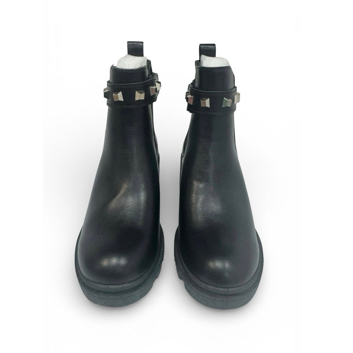Black Studded Chelsea Ankle Boots Lug Sole Block Heel Size 6.5