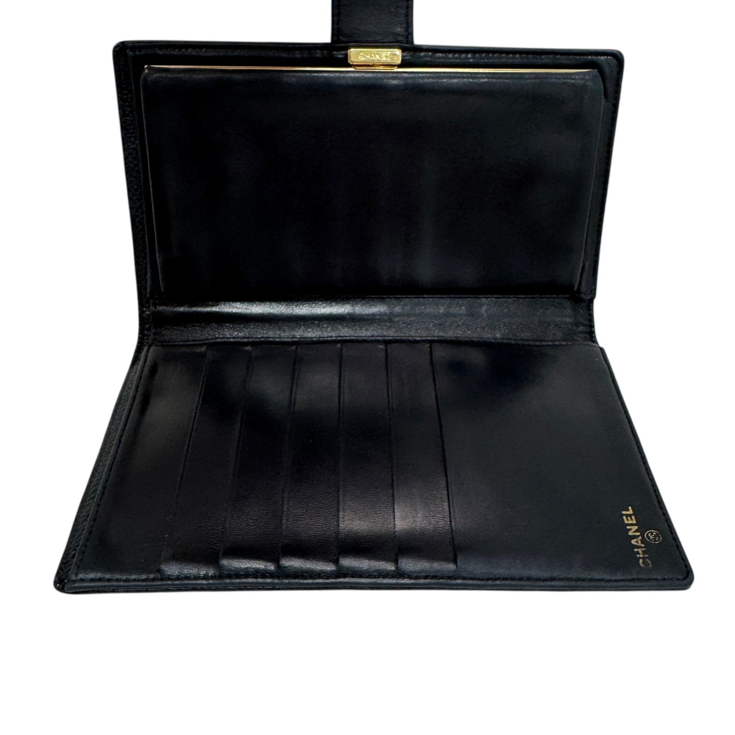 CHANEL Black Cavier CC Leather Long Wallet