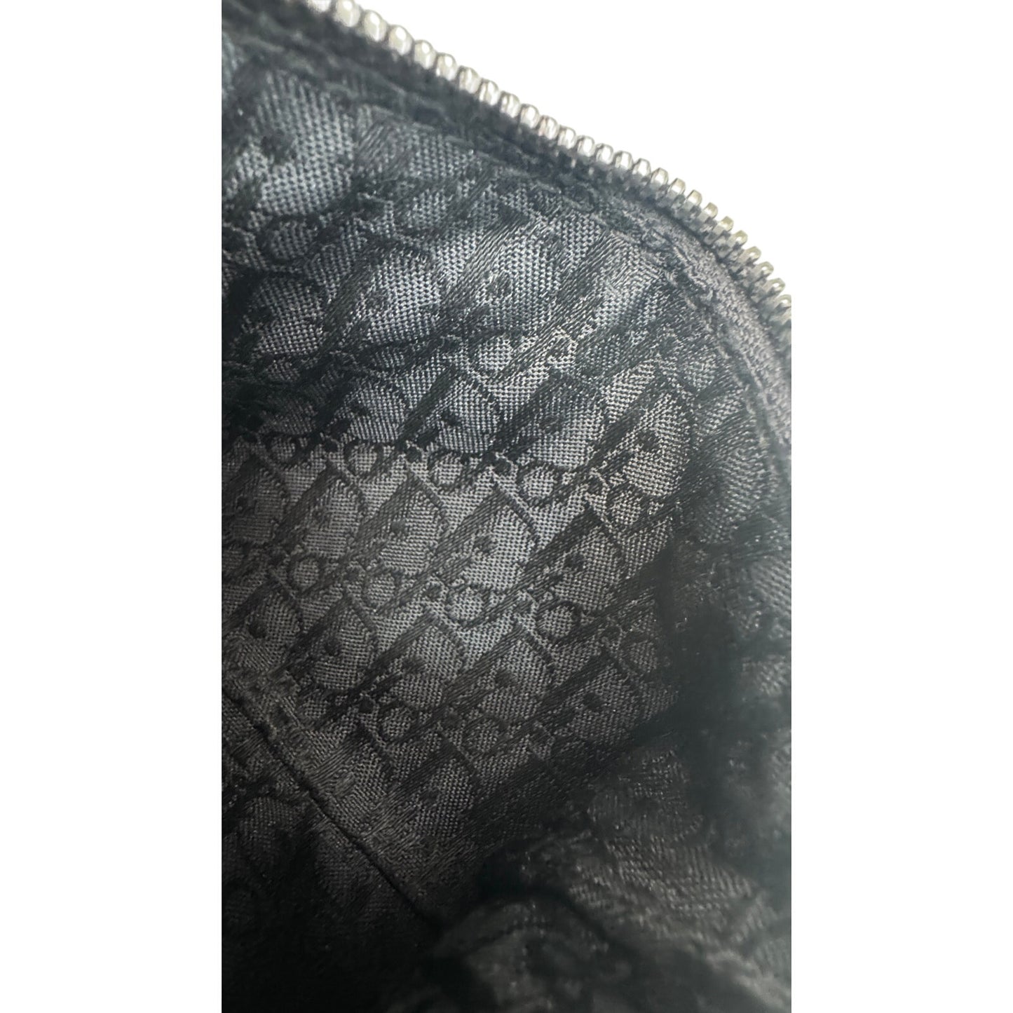 Christian Dior Cannage Quilted Black Leather Zip Pouch Dior Charm