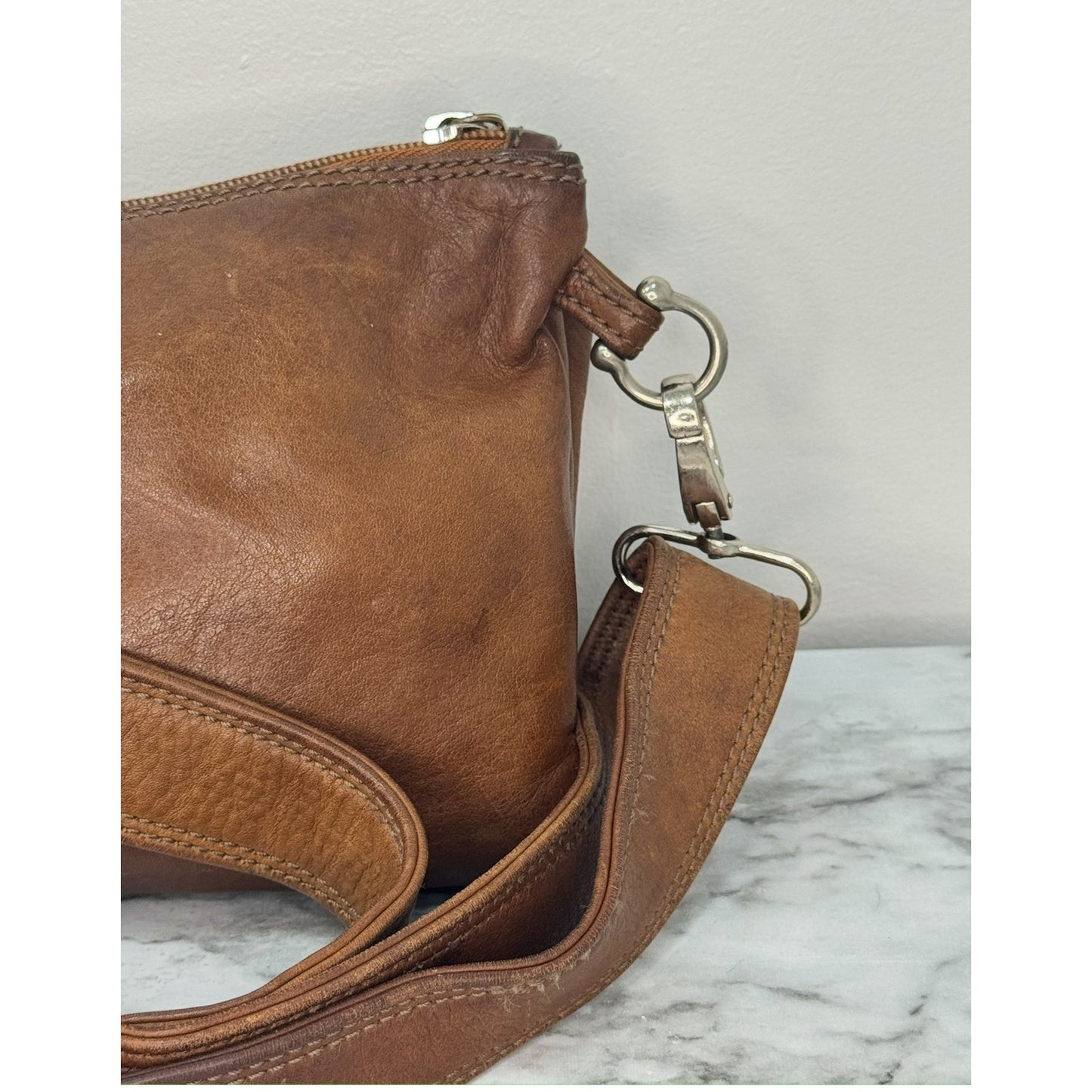 Matteo Mio Vintage Leather Crossbody Bag | Brown Distressed, Utility Pockets