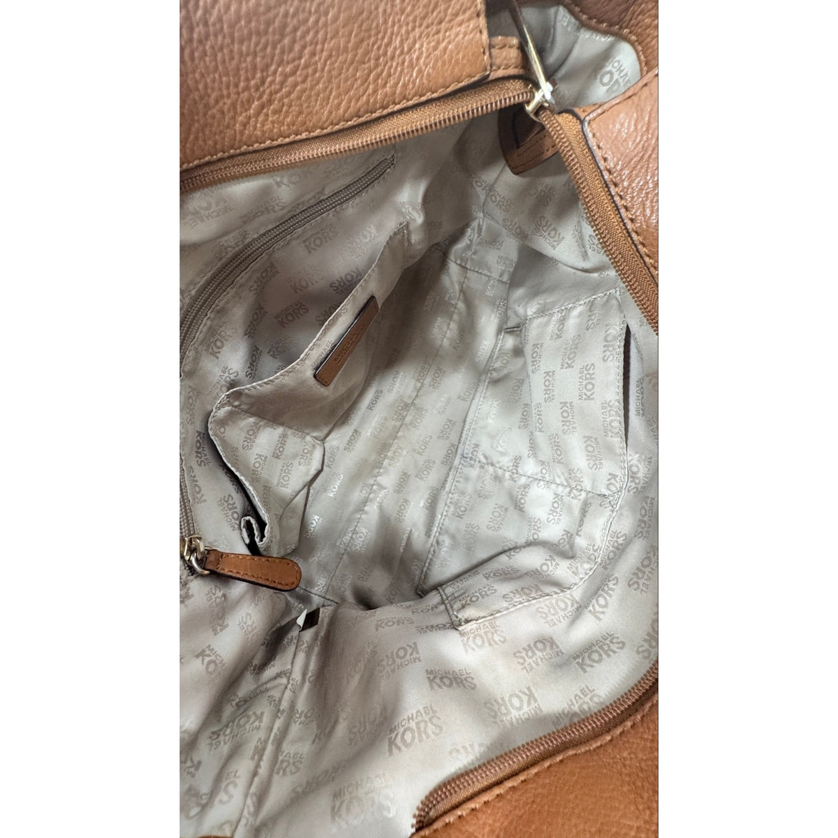 Michael Kors Fulton Large Chain Shoulder Tote Bag Luggage Brown