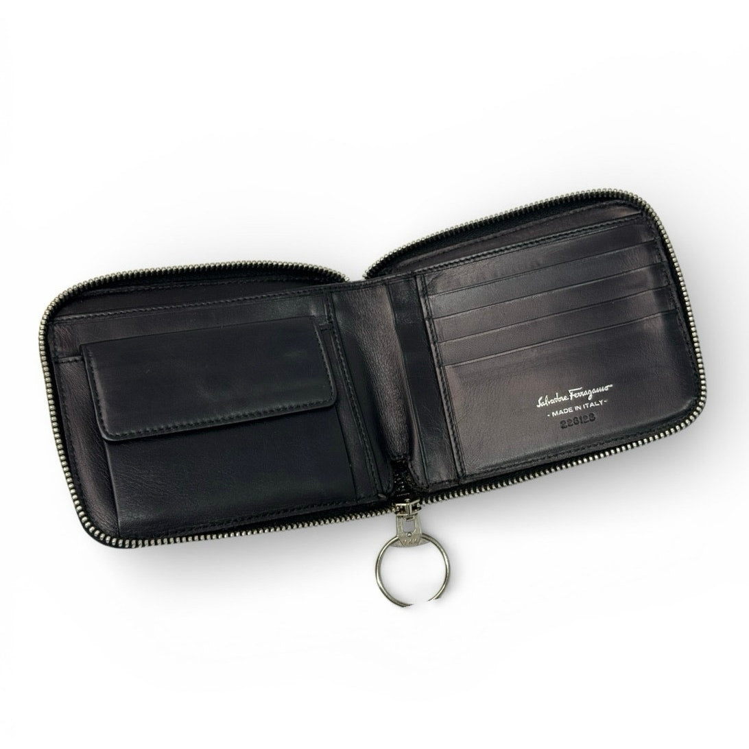 Salvatore Ferragamo Black Unisex Zip Wallet Authentic Vintage