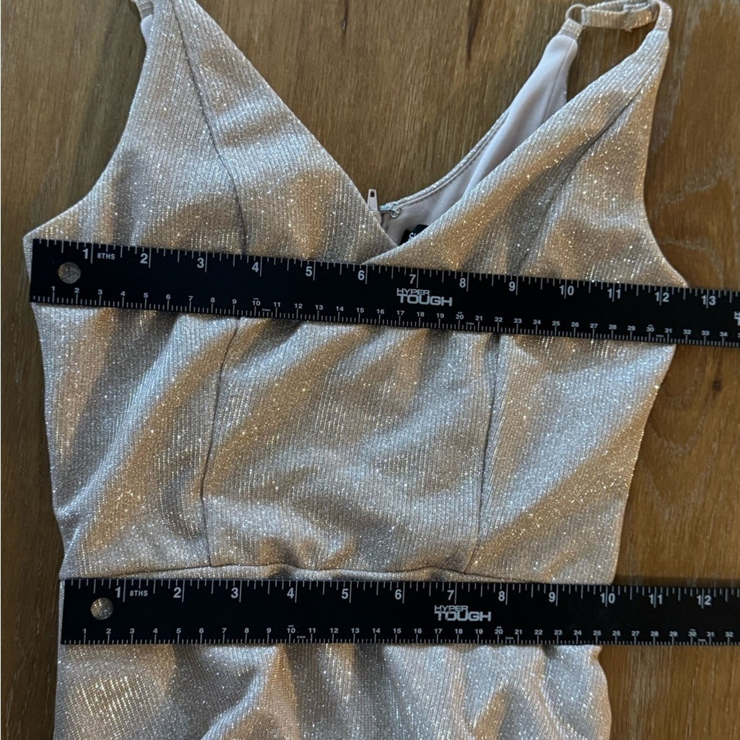 David’s Bridal Glitter Spaghetti Strap Gown Gold Size 1 (altered)