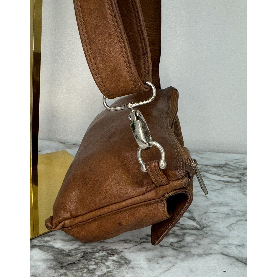 Matteo Mio Vintage Leather Crossbody Bag | Brown Distressed, Utility Pockets