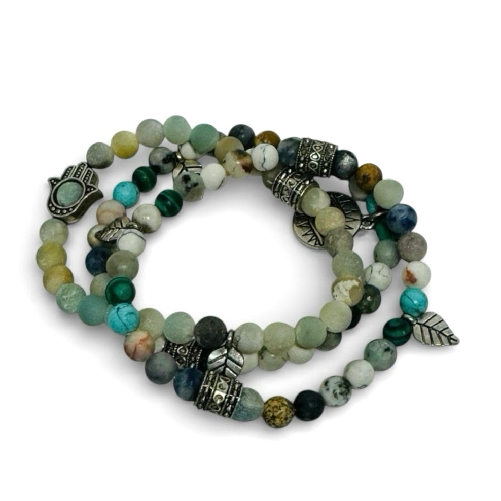 Agate Beaded Boho Bracelet Set of 3 Arm Candy by Eye Candy LA