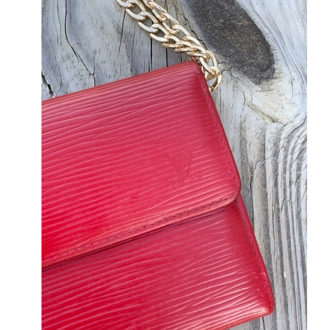 Louis Vuitton Red Epi Leather Sarah Long Continental Wallet with Chain