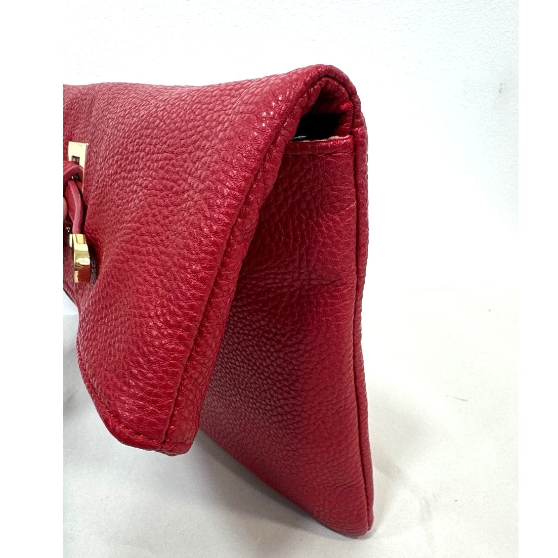 Sondra Roberts Squared Red Foldover Clutch Crossbody Leopard Lining