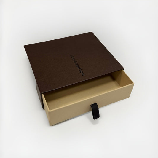 Authentic Louis Vuitton Empty Drawer Storage Box Vintage Brown Leather Pull Tab