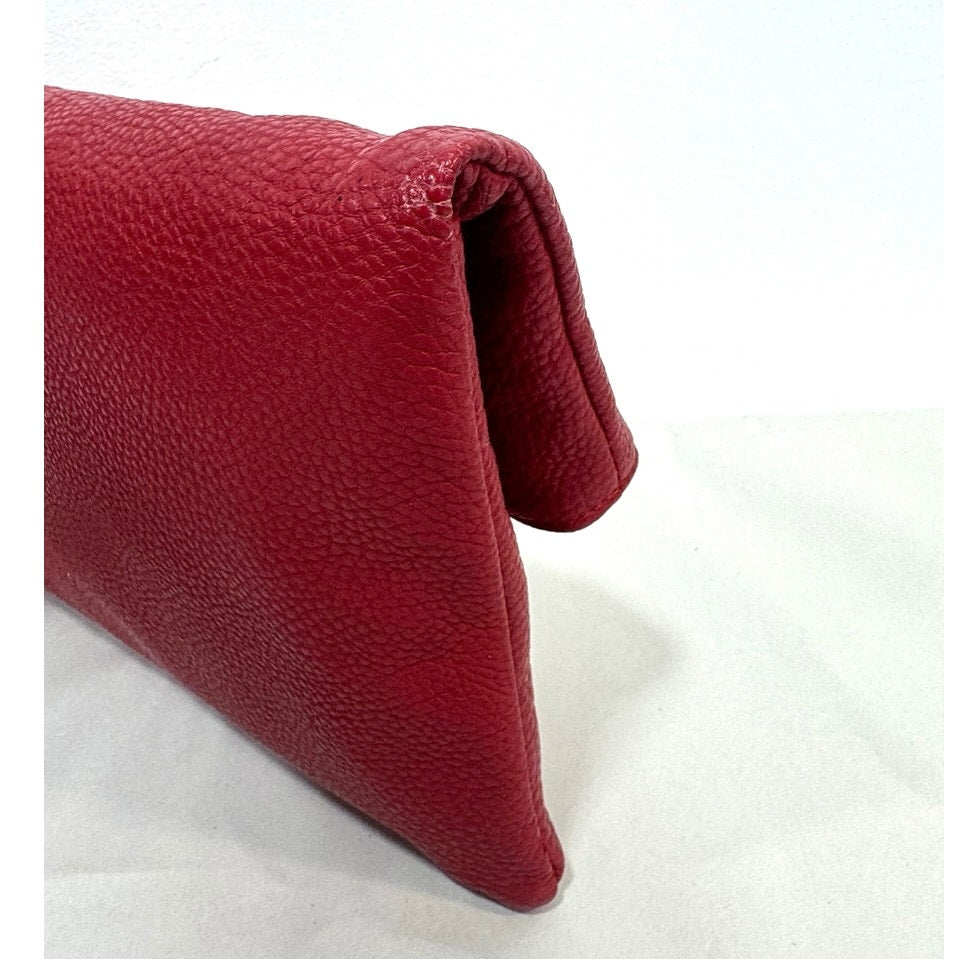 Sondra Roberts Squared Red Foldover Clutch Crossbody Leopard Lining