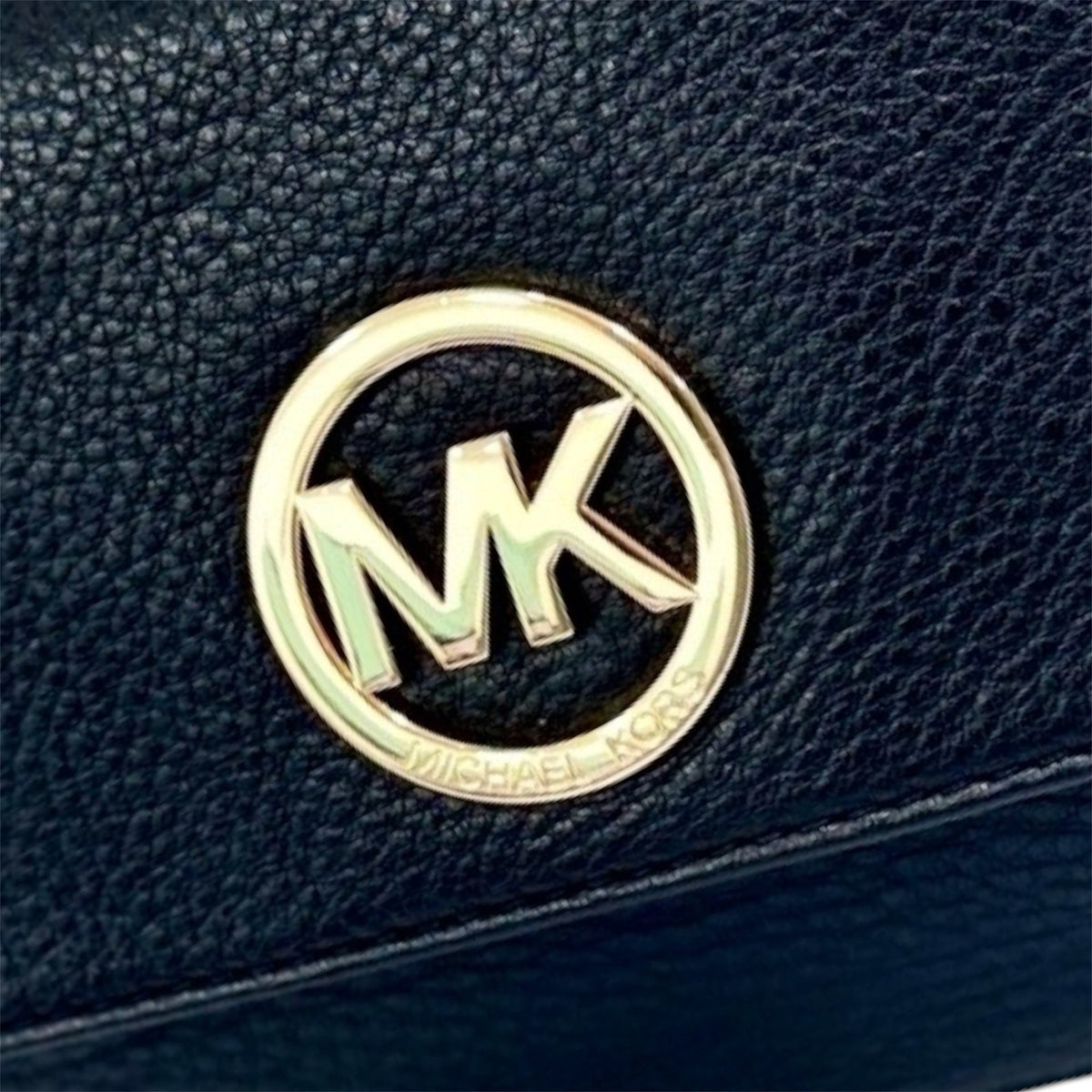 Michael Kors Fulton Small Black Leather Flap Shoulder Bag Gold Tone Chain Strap