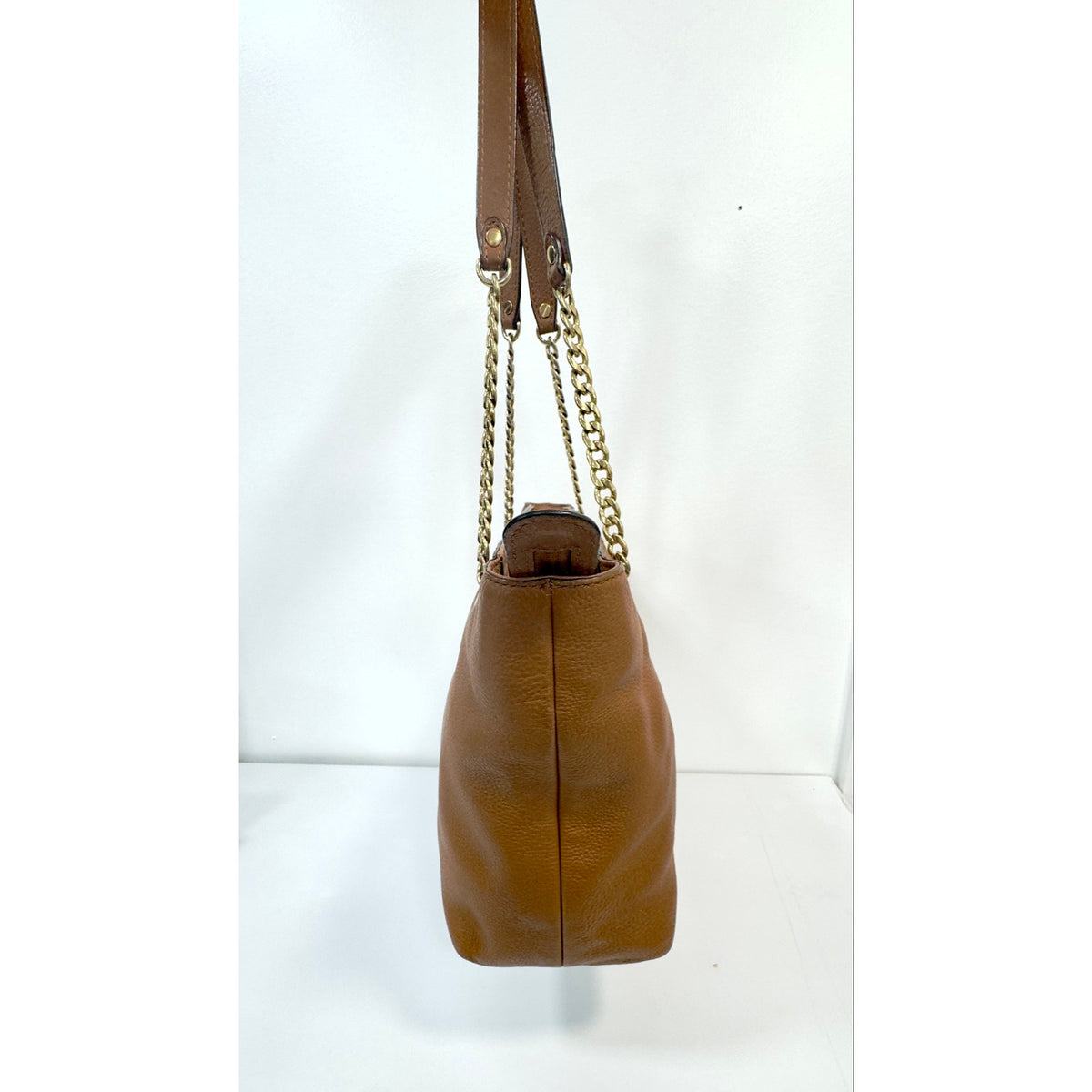 Michael Kors Fulton Large Chain Shoulder Tote Bag Luggage Brown