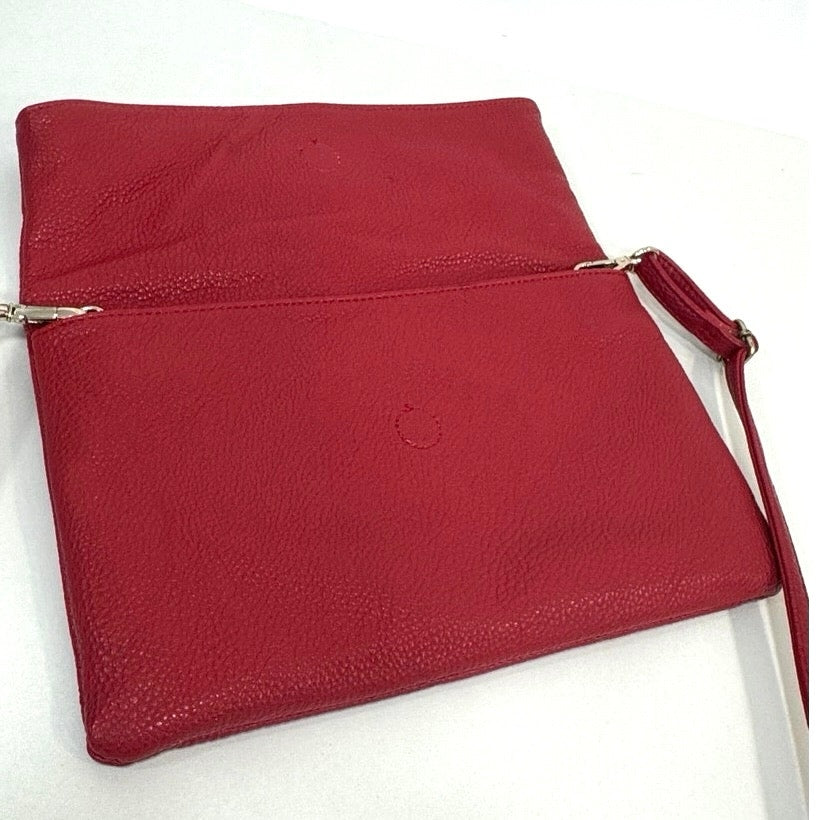 Sondra Roberts Squared Red Foldover Clutch Crossbody Leopard Lining