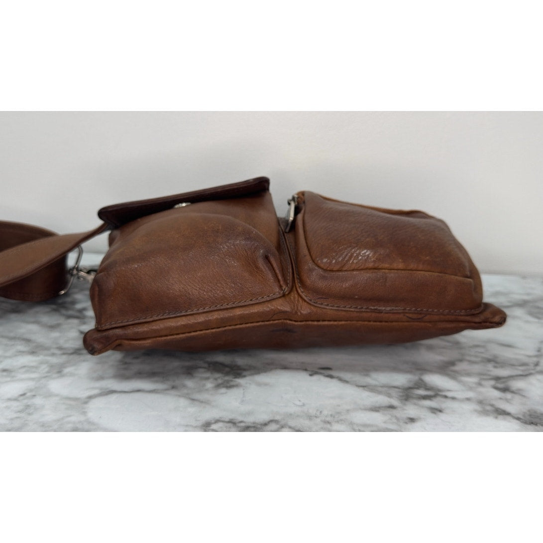Matteo Mio Vintage Leather Crossbody Bag | Brown Distressed, Utility Pockets