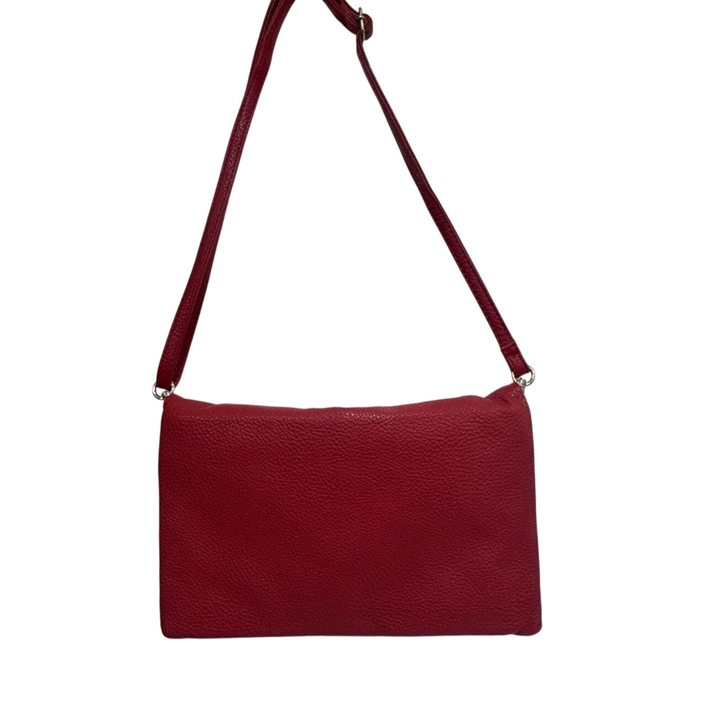 Sondra Roberts Squared Red Foldover Clutch Crossbody Leopard Lining
