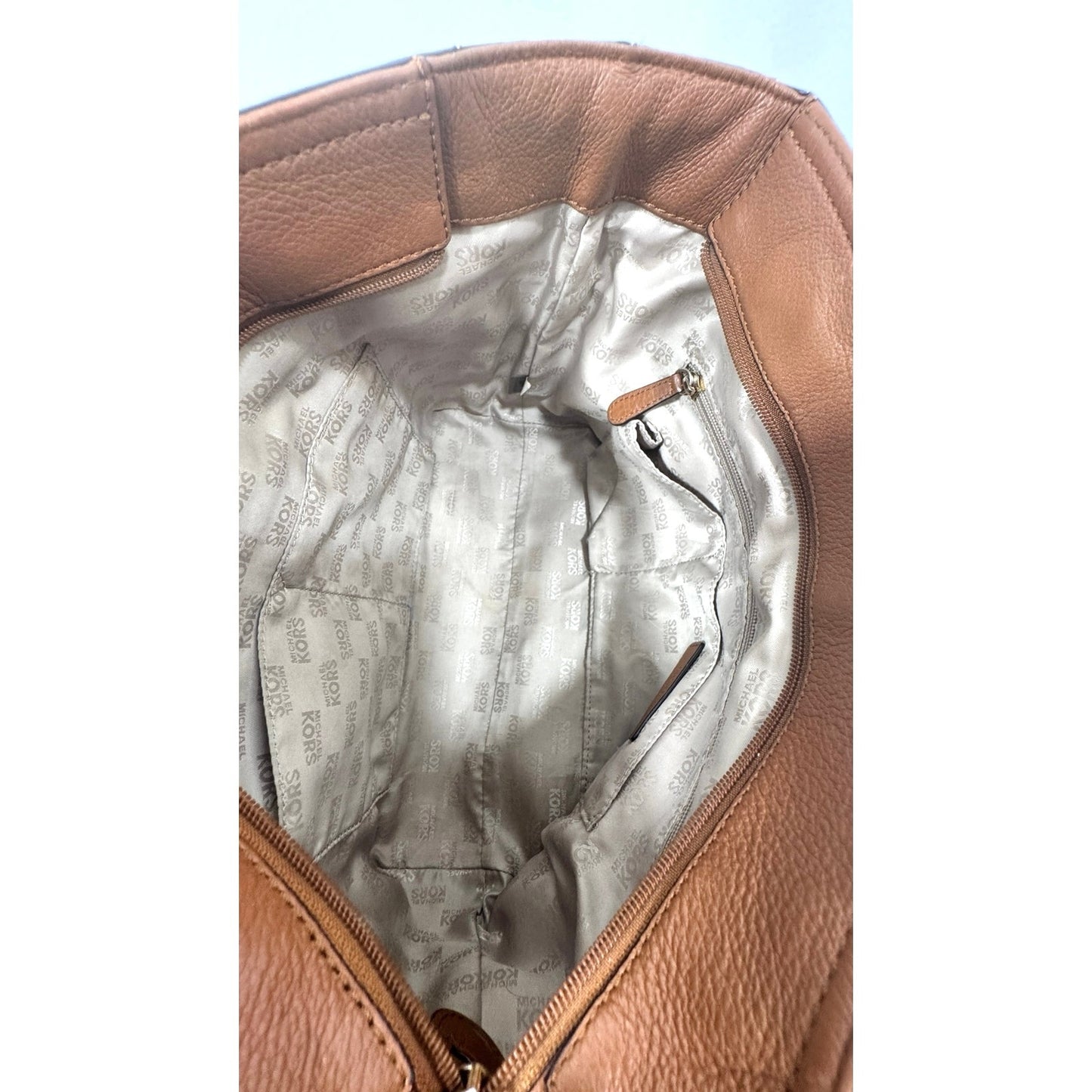 Michael Kors Luggage Brown Pebbled Leather Chain Tote Bag