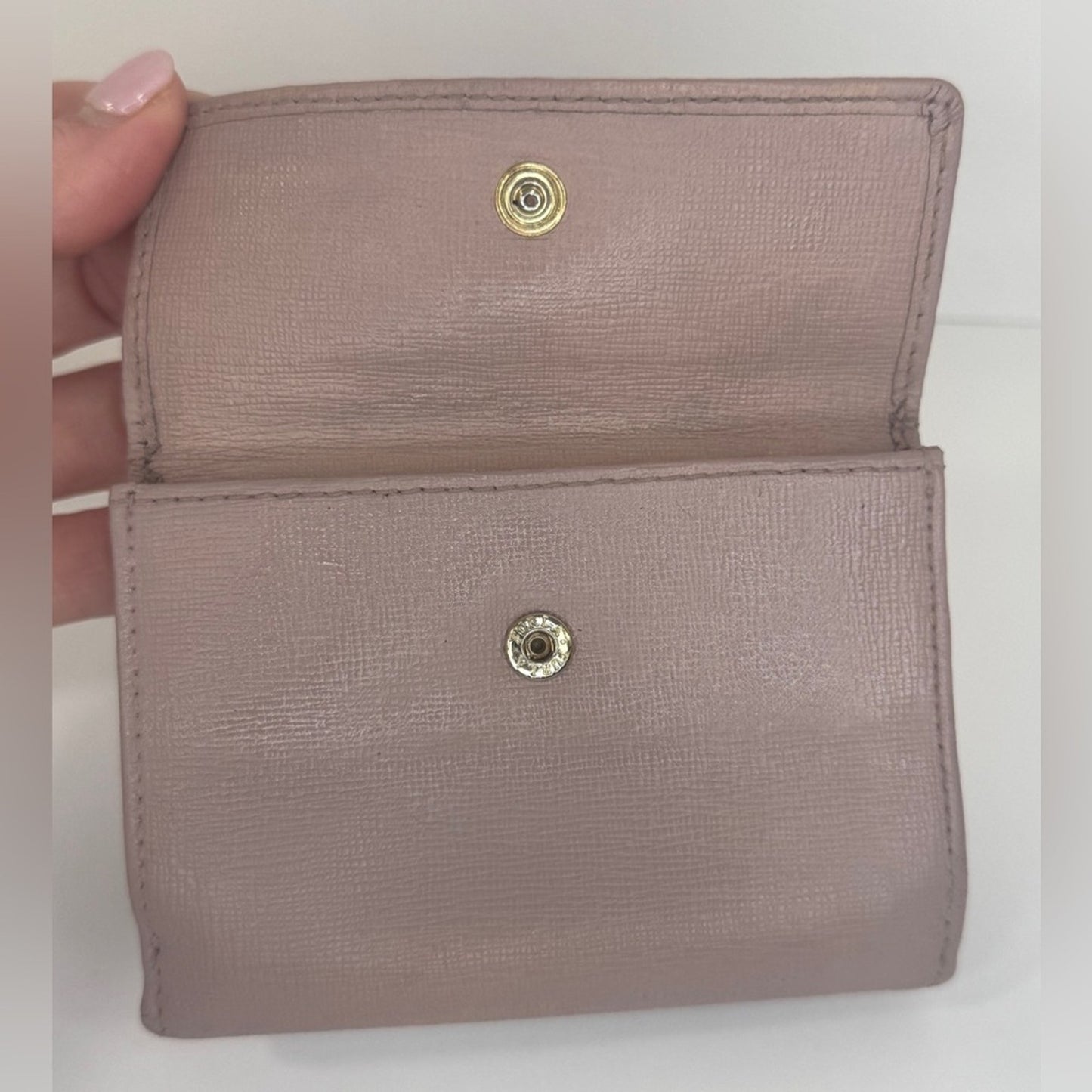 Furla Pink Leather Compact Wallet – Snap Closure, Coin Pocket, Trifold