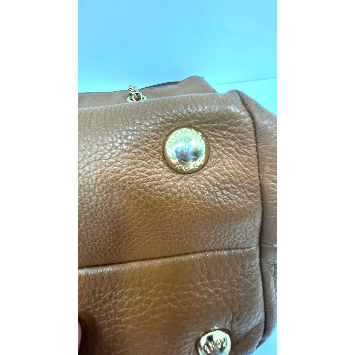 Michael Kors Luggage Brown Pebbled Leather Chain Tote Bag