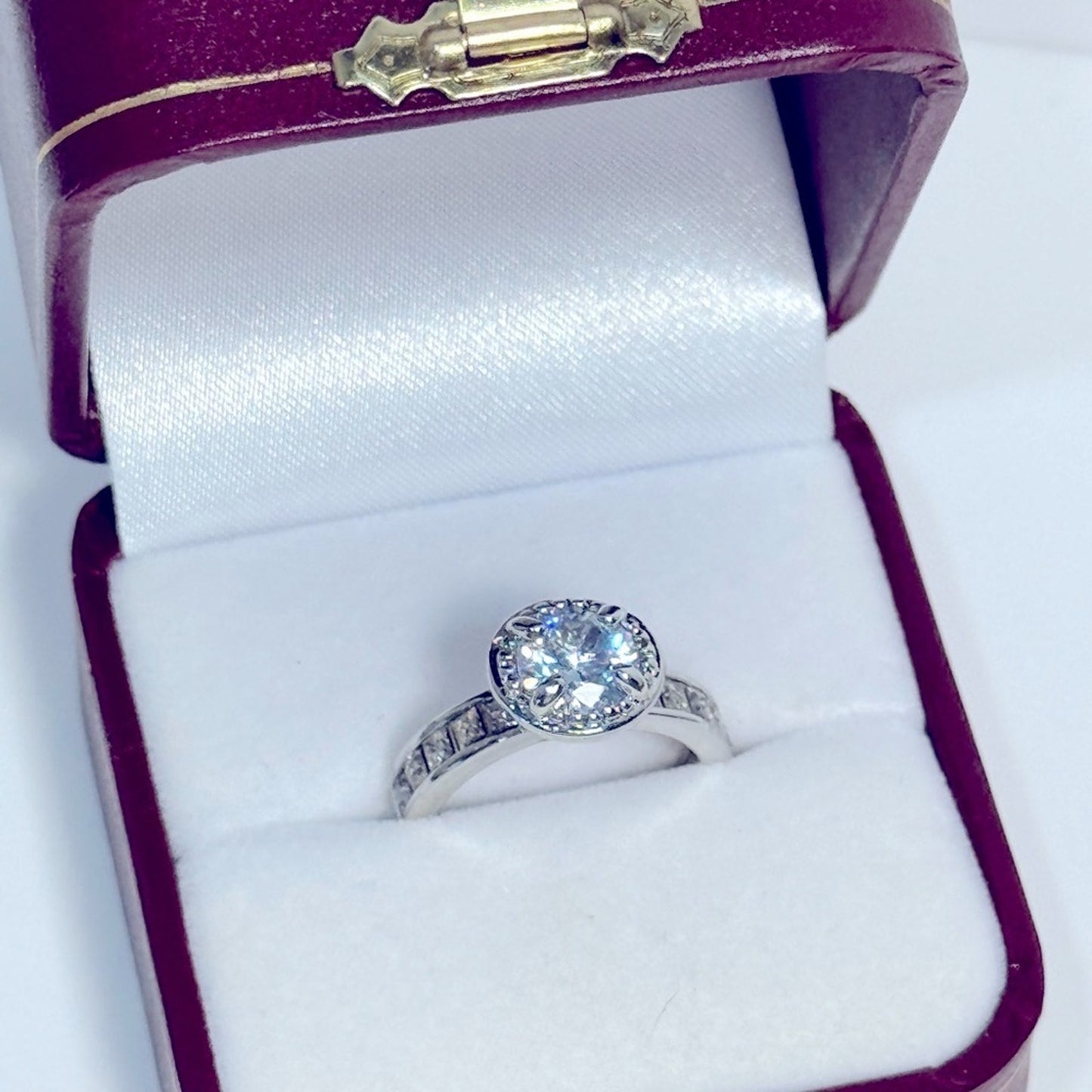 Silver Tone Fashion Ring with Round Center Stone & Channel Set Band - Size 6