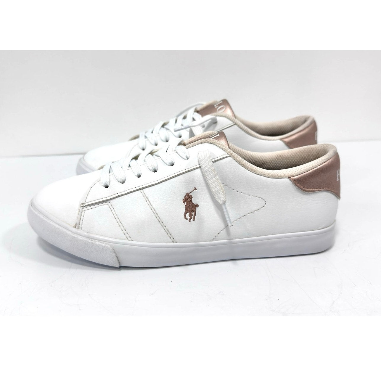 Polo Ralph Lauren White & Rose Gold Sneakers Athletic Shoes Junior 7