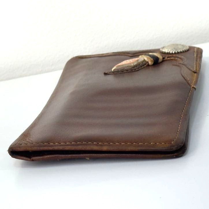 Brown leather rawhide checkbook wallet side profile