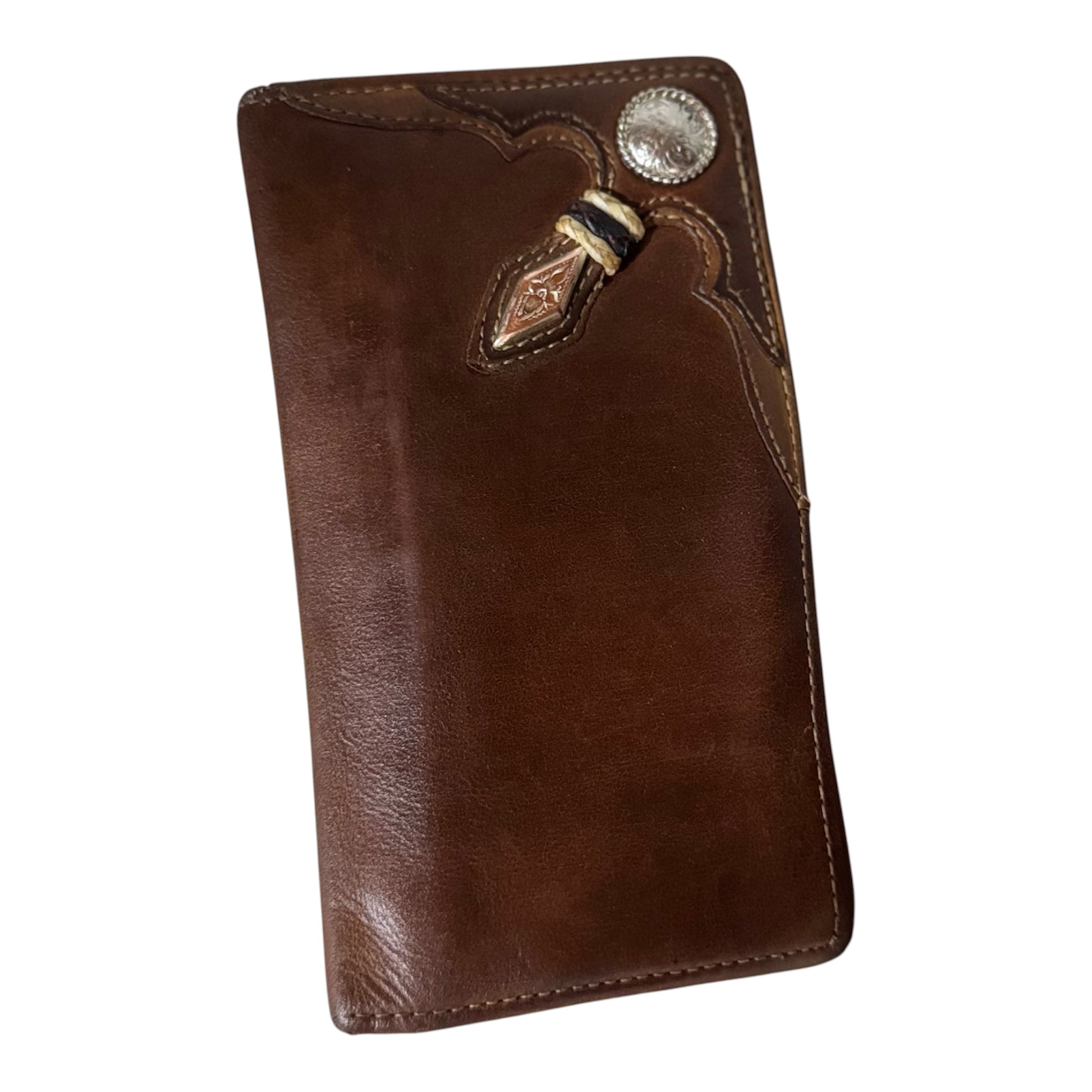 Silver Creek Classics Stockyards brown leather rawhide checkbook wallet front