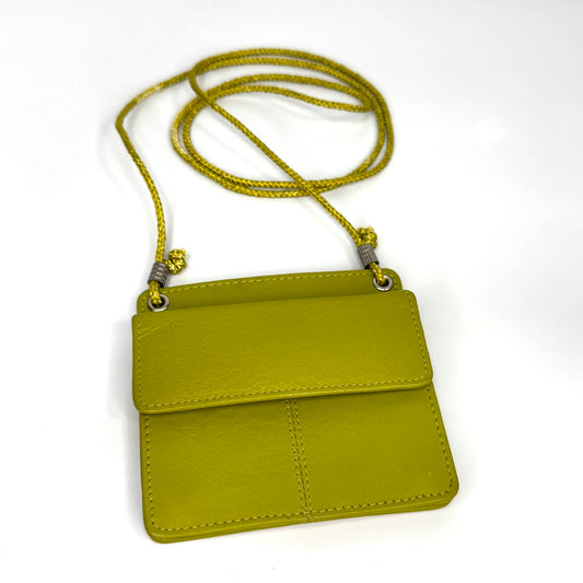 Chartreuse genuine leather lanyard ID holder wallet front view
