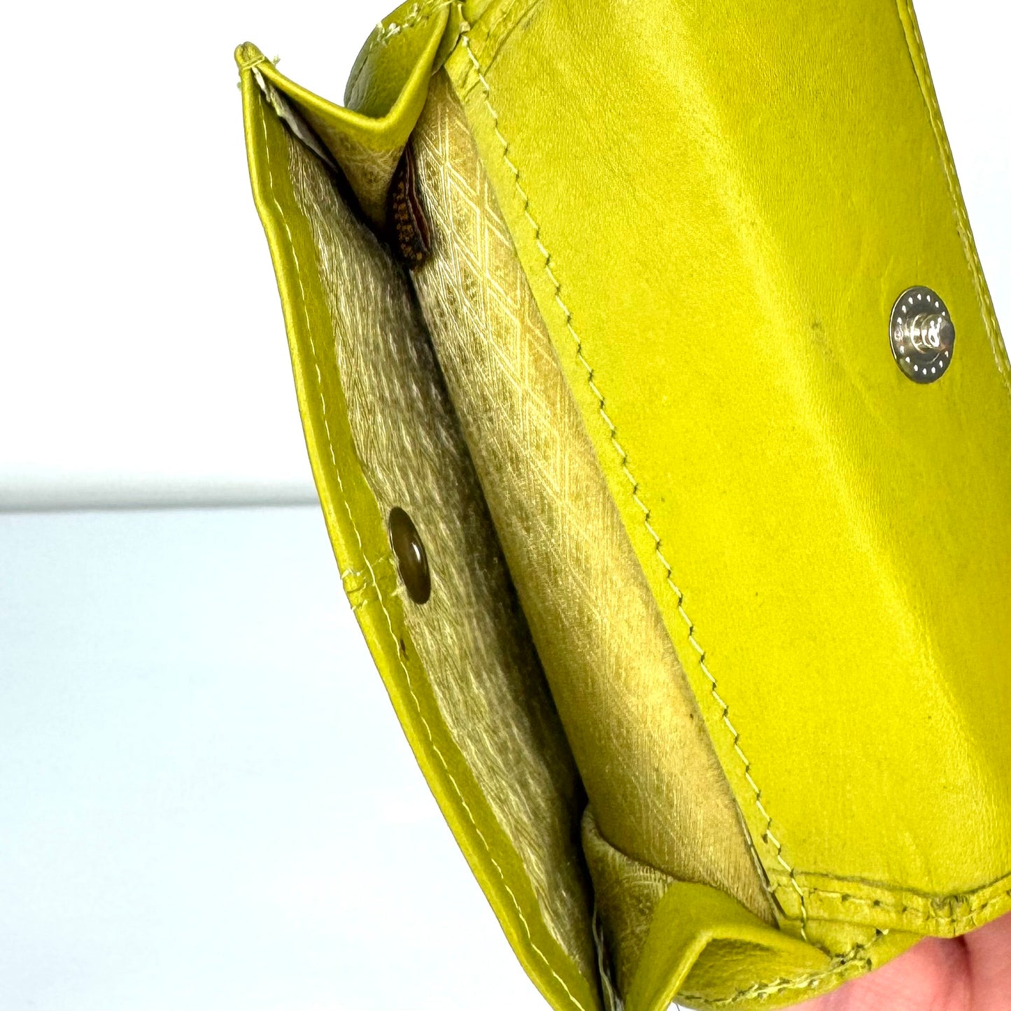 Chartreuse genuine leather lanyard ID holder wallet interior compartments