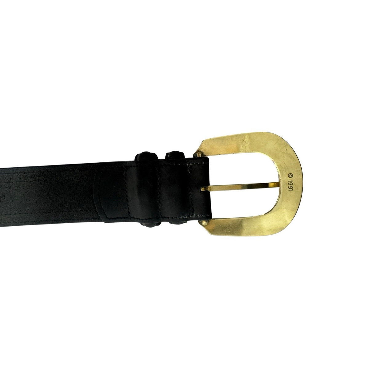 Vintage 90s Brighton Black Leather Belt Brass Buckle Medium