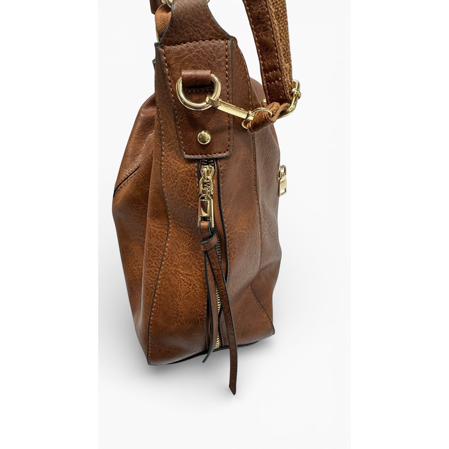 Brown PU Leather Hobo Shoulder Bag With Detachable Crossbody Strap