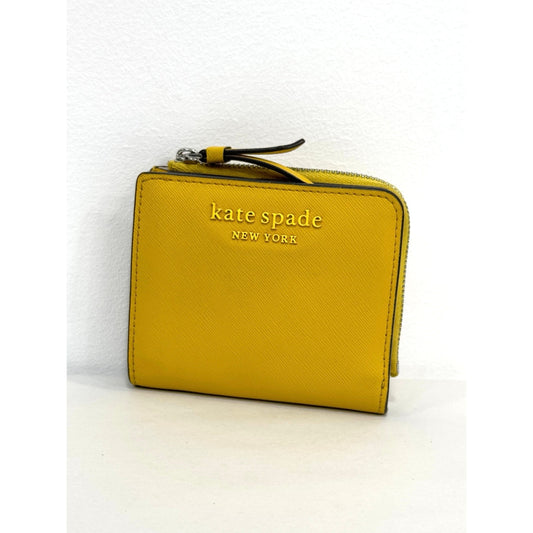 Kate Spade Cameron Yellow Monotone Leather Small Bifold L-Zip Wallet