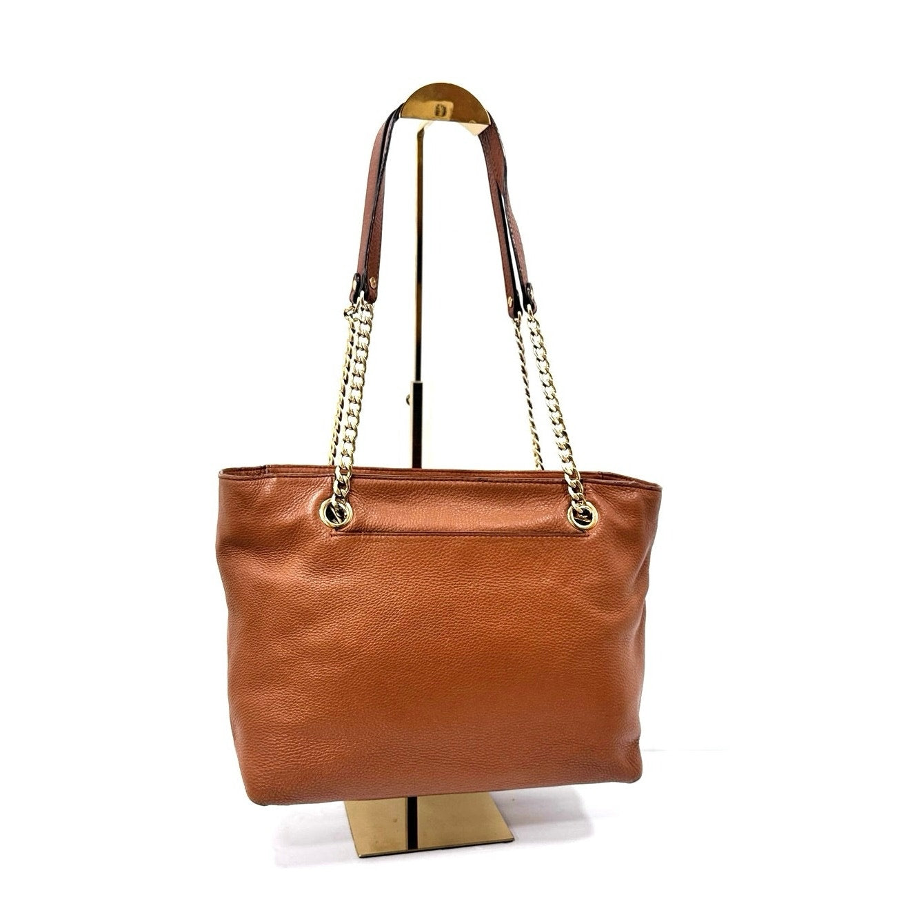 Michael Kors Luggage Brown Pebbled Leather Chain Tote Bag