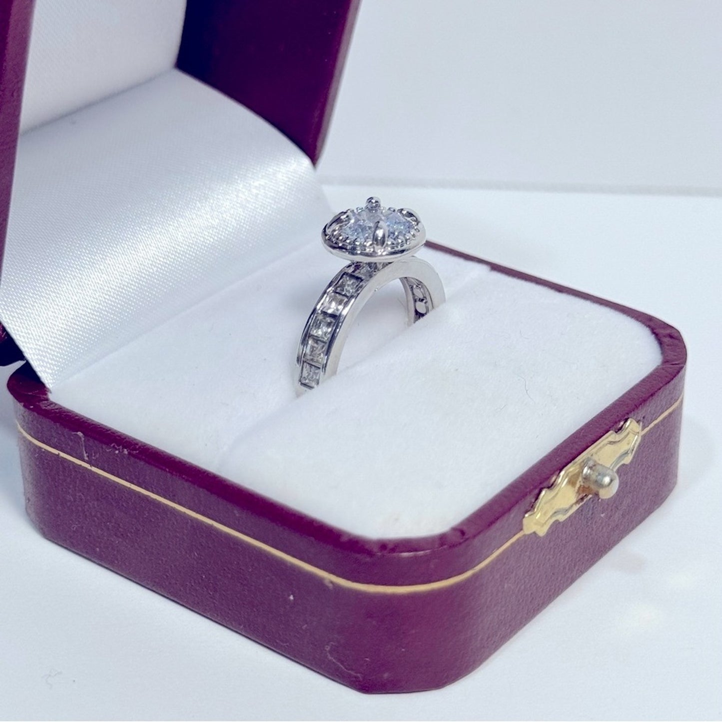 Silver Tone Fashion Ring with Round Center Stone & Channel Set Band - Size 6