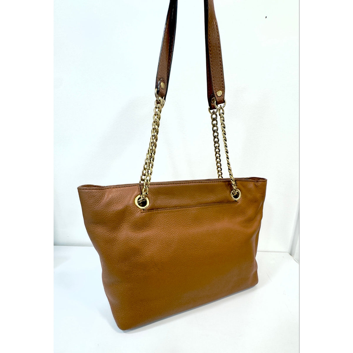 Michael Kors Fulton Large Chain Shoulder Tote Bag Luggage Brown