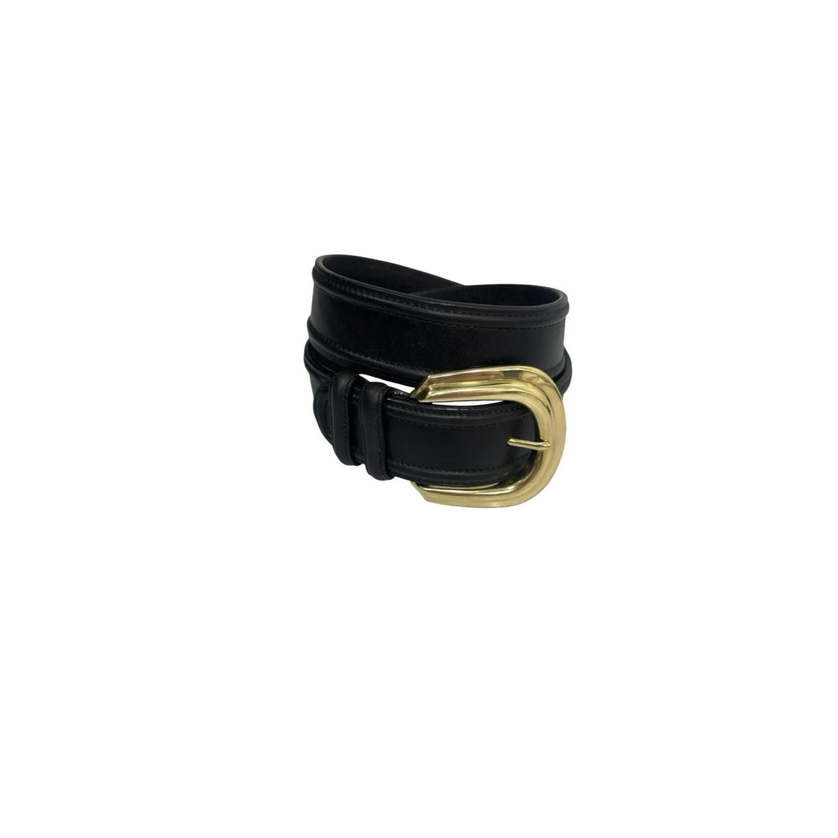 Vintage 90s Brighton Black Leather Belt Brass Buckle Medium
