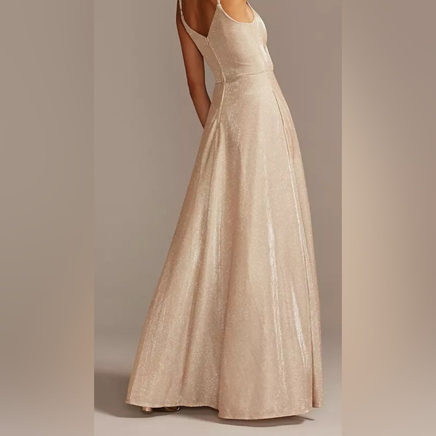 David’s Bridal Glitter Spaghetti Strap Gown Gold Size 1 (altered)