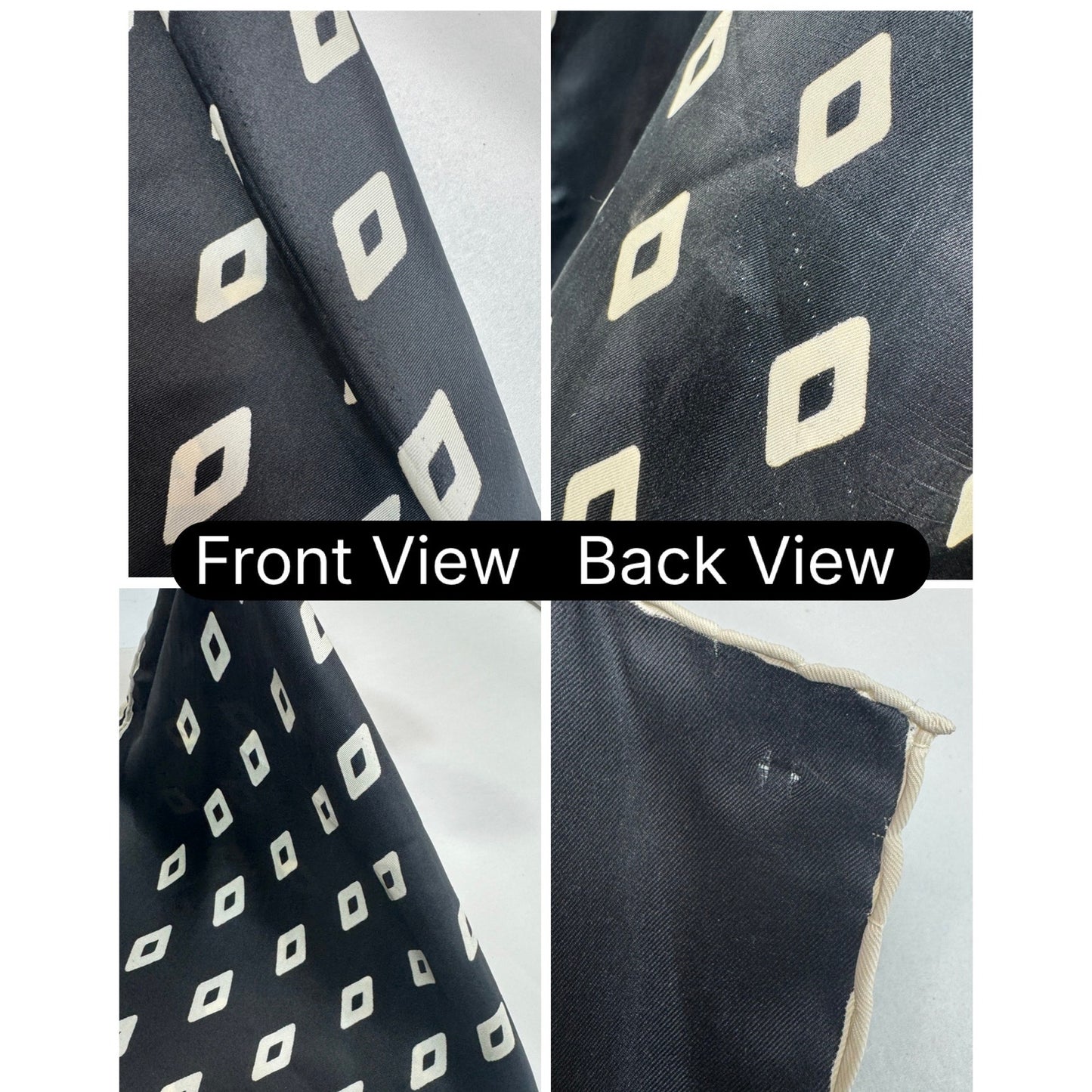 Vintage Silk Square Hand-Rolled Hem | Black & White Geometric Diamond Print