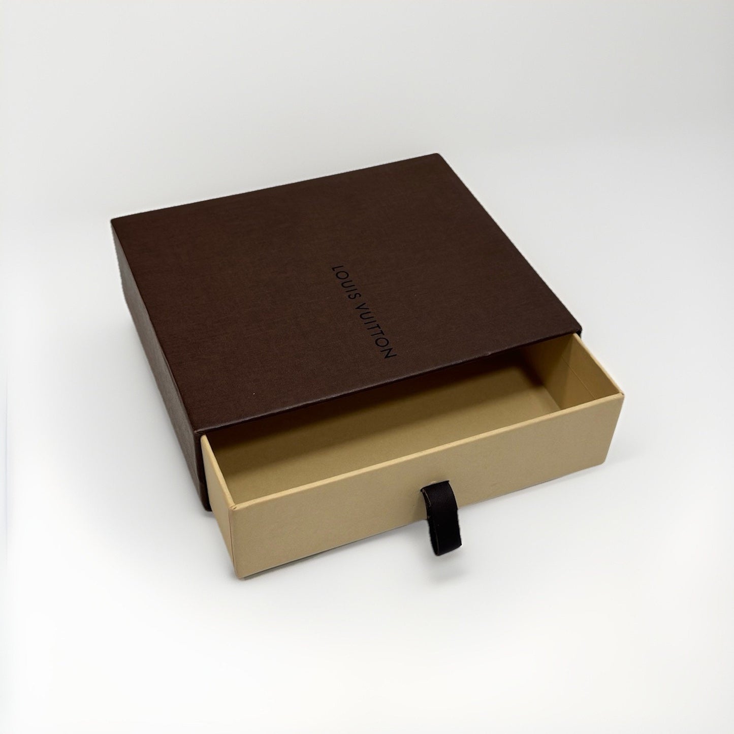 Authentic Louis Vuitton Empty Drawer Storage Box Vintage Brown Leather Pull Tab